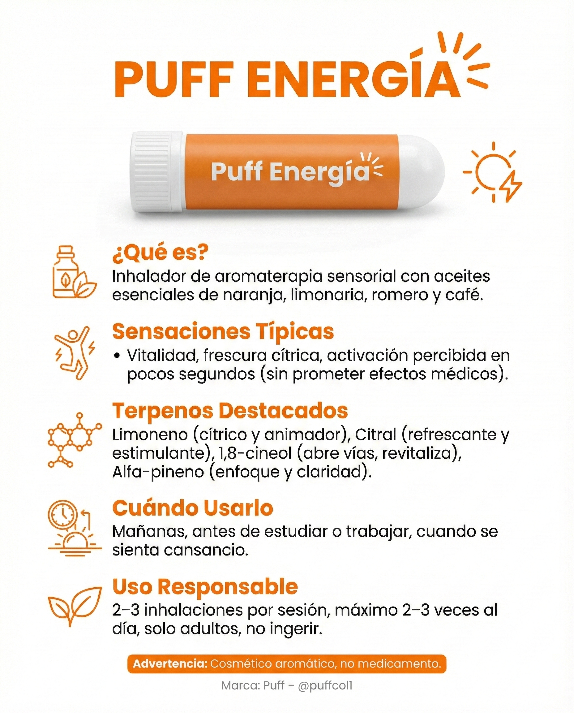 Puff Energy: Inhalador Aromaterapia Urbana Energía y Vitalidad